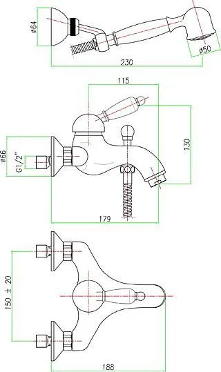 Смеситель для ванны Fiore Jafar 47CO5103, хром-золото