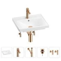 Раковина для ванной Wellsee FreeDom 201004734 в наборе 5 в 1: раковина белого глянцевого цвета, смеситель, сифон, донный клапан, угловые вентили (цвет набора розовое золото)