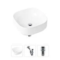 Комплект 3 в 1 Lavinia Boho Bathroom Sink 21520217: накладная фарфоровая раковина 40 см, металлический сифон, донный клапан