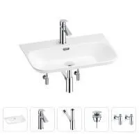 Раковина для ванной Wellsee Eclatant 2.0 201005426 в наборе 5 в 1: раковина белого глянцевого цвета, смеситель, сифон, донный клапан, угловые вентили (цвет набора хром)
