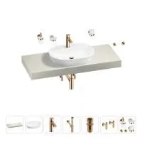 Раковина 60 см со столешницей 120 см Wellsee Calin 201007774 в наборе 10 в 1: столешница, раковина, смеситель, сифон, донный клапан, угловые вентили, аксессуары (цвет розовое золото)