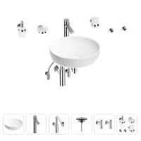 Раковина для ванной Wellsee Chalice Perfection 201006211 в наборе 9 в 1: раковина белого глянцевого цвета, высокий смеситель, сифон, выпуск, угловые вентили, аксессуары (цвет хром)