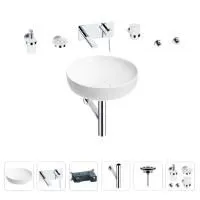 Раковина для ванной Wellsee Chalice Perfection 201006181 в наборе 8 в 1: раковина белого глянцевого цвета, встраиваемый смеситель, сифон, выпуск, аксессуары (цвет набора хром)