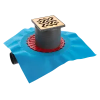 Трап BERGES водосток ZENTRUM Antik 100х100 золото глянец выпуск D50 H65 боковой