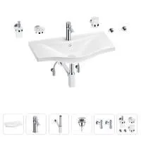 Раковина для ванной Wellsee Bisou 201007416 в наборе 9 в 1: раковина белого глянцевого цвета, смеситель, сифон, донный клапан, угловые вентили, аксессуары (цвет набора хром)