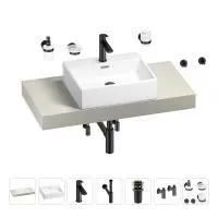 Раковина 50 см со столешницей 100 см Wellsee Graceful Pro 201012452 в наборе 10 в 1: столешница, раковина, смеситель, сифон, донный клапан, угловые вентили, аксессуары (цвет матовый черный)