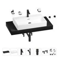 Раковина 70 см со столешницей 100 см Wellsee Graceful Pro 201012687 в наборе 10 в 1: столешница, раковина, смеситель, сифон, донный клапан, угловые вентили, аксессуары (цвет матовый черный)