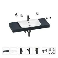 Раковина 65 см со столешницей 120 см Wellsee Eclatant 2.0 201013307 в наборе 10 в 1: столешница, раковина, смеситель, сифон, донный клапан, угловые вентили, аксессуары (цвет матовый черный)