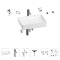Раковина для ванной Wellsee Pure BY Wellsee 201006436 в наборе 9 в 1: раковина белого глянцевого цвета, высокий смеситель, сифон, выпуск, угловые вентили, аксессуары (цвет хром)