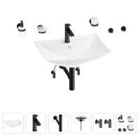 Раковина для ванной Wellsee Cerulean 201006772 в наборе 9 в 1: раковина белого глянцевого цвета, смеситель, сифон, выпуск, угловые вентили, аксессуары (цвет набора матовый черный)