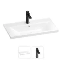 Раковина для ванной Wellsee FreeDom 201000852 в наборе 2 в 1: прямоугольная раковина белого глянцевого цвета, смеситель в цвете матовый черный