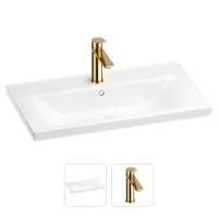 Раковина для ванной Wellsee FreeDom 201000858 в наборе 2 в 1: прямоугольная раковина белого глянцевого цвета, смеситель в цвете золото