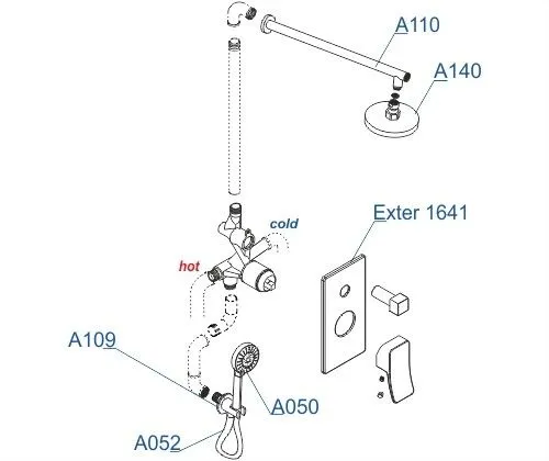 A16040 Встраиваемый комплект для душа WasserKRAFT с верхней душевой насадкой и лейкой