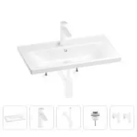 Раковина для ванной Wellsee FreeDom 201004940 в наборе 5 в 1: раковина белого глянцевого цвета, смеситель, сифон, донный клапан, угловые вентили (цвет набора матовый белый)