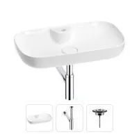 Раковина для ванной Wellsee Croquis 2.0 201001066 в наборе 3 в 1: овальная раковина белого глянцевого цвета, сифон, выпуск в цвете хром
