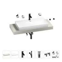 Раковина 90 см со столешницей 120 см Wellsee Bromance 201013652 в наборе 10 в 1: столешница, раковина, смеситель, сифон, выпуск, угловые вентили, аксессуары (цвет матовый черный)