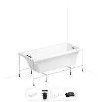 Акриловая ванна в наборе 4 в 1: встраиваемая ванна, слив-перелив, каркас, подголовник Wellsee FreeDom 2.0 20212787R