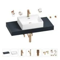 Раковина 50 см со столешницей 100 см Wellsee Graceful Pro 201012469 в наборе 10 в 1: столешница, раковина, смеситель, сифон, донный клапан, угловые вентили, аксессуары (цвет розовое золото)