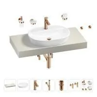 Раковина 60 см со столешницей 100 см Wellsee Calin 201007714 в наборе 10 в 1: столешница, раковина, смеситель, сифон, донный клапан, угловые вентили, аксессуары (цвет розовое золото)