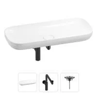 Раковина для ванной Wellsee Croquis 201001047 в наборе 3 в 1: овальная раковина белого глянцевого цвета, сифон, выпуск в цвете матовый черный