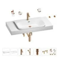 Раковина 65 см со столешницей 100 см Wellsee Eclatant 2.0 201013279 в наборе 10 в 1: столешница, раковина, смеситель, сифон, донный клапан, угловые вентили, аксессуары (цвет розовое золото)