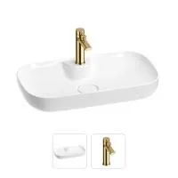Раковина для ванной Wellsee Croquis 2.0 201000618 в наборе 2 в 1: овальная раковина белого глянцевого цвета, смеситель в цвете золото