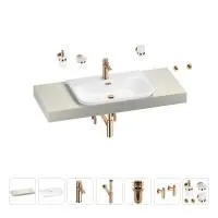 Раковина 65 см со столешницей 120 см Wellsee Eclatant 2.0 201013299 в наборе 10 в 1: столешница, раковина, смеситель, сифон, донный клапан, угловые вентили, аксессуары (цвет розовое золото)