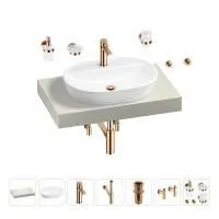 Раковина 60 см со столешницей 80 см Wellsee Calin 201007659 в наборе 10 в 1: столешница, раковина, смеситель, сифон, донный клапан, угловые вентили, аксессуары (цвет розовое золото)