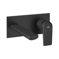 Встраиваемый смеситель для раковины (умывальника) Wellsee ICON! for life 182312001, в комплекте блок скрытого монтажа и внешняя панель на стену, латунный, длина излива 110 мм (цвет матовый черный)