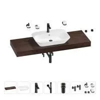 Раковина 65 см со столешницей 140 см Wellsee Eclatant 201013207 в наборе 10 в 1: столешница, раковина, смеситель, сифон, донный клапан, угловые вентили, аксессуары (цвет матовый черный)