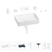 Раковина для ванной Wellsee Pure BY Wellsee 201006410 в наборе 8 в 1: раковина белого глянцевого цвета, встраиваемый смеситель, сифон, выпуск, аксессуары (цвет набора матовый белый)