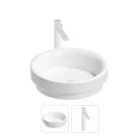 Раковина для ванной Wellsee Doux 201000660 в наборе 2 в 1: круглая раковина белого глянцевого цвета, высокий смеситель в цвете матовый белый