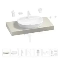 Раковина 60 см со столешницей 100 см Wellsee Calin 201007720 в наборе 10 в 1: столешница, раковина, смеситель, сифон, донный клапан, угловые вентили, аксессуары (цвет матовый белый)