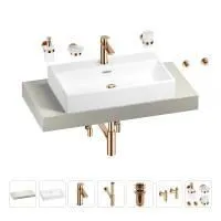 Раковина 70 см со столешницей 100 см Wellsee Graceful Pro 201012634 в наборе 10 в 1: столешница, раковина, смеситель, сифон, донный клапан, угловые вентили, аксессуары (цвет розовое золото)