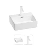 Раковина для ванной Wellsee Graceful Pro 201000775 в наборе 2 в 1: прямоугольная раковина белого глянцевого цвета, смеситель в цвете матовый белый