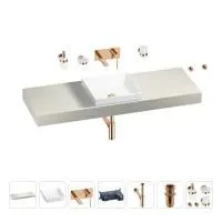 Раковина 40 см со столешницей 140 см Wellsee Doux 201009409 в наборе 9 в 1: столешница, раковина, встраиваемый смеситель, сифон, донный клапан, аксессуары (цвет набора розовое золото)
