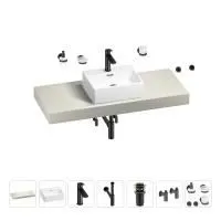 Раковина 43 см со столешницей 120 см Wellsee Graceful Pro 201012272 в наборе 10 в 1: столешница, раковина, смеситель, сифон, донный клапан, угловые вентили, аксессуары (цвет матовый черный)