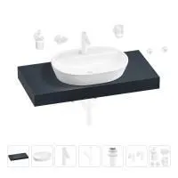 Раковина 60 см со столешницей 100 см Wellsee Calin 201007730 в наборе 10 в 1: столешница, раковина, смеситель, сифон, донный клапан, угловые вентили, аксессуары (цвет матовый белый)