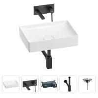 Раковина для ванной Wellsee Pure BY Wellsee 201002637 в наборе 4 в 1: раковина белого глянцевого цвета, встраиваемый смеситель, сифон, выпуск (цвет набора матовый черный)