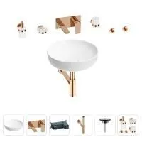 Раковина для ванной Wellsee Chalice Perfection 201006199 в наборе 8 в 1: раковина белого глянцевого цвета, встраиваемый смеситель, сифон, выпуск, аксессуары (цвет набора розовое золото)