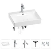 Раковина для ванной Wellsee DeSire 201005521 в наборе 5 в 1: раковина белого глянцевого цвета, смеситель, сифон, выпуск, угловые вентили (цвет набора хром)