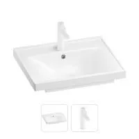 Раковина для ванной Wellsee FreeDom 201000835 в наборе 2 в 1: прямоугольная раковина белого глянцевого цвета, смеситель в цвете матовый белый