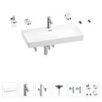 Раковина для ванной Wellsee Bromance 201007641 в наборе 9 в 1: раковина белого глянцевого цвета, смеситель, сифон, выпуск, угловые вентили, аксессуары (цвет набора хром)