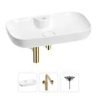Раковина для ванной Wellsee Croquis 2.0 201001098 в наборе 3 в 1: овальная раковина белого глянцевого цвета, сифон, выпуск в цвете золото