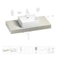 Раковина 43 см со столешницей 100 см Wellsee Graceful Pro 201012215 в наборе 10 в 1: столешница, раковина, смеситель, сифон, донный клапан, угловые вентили, аксессуары (цвет матовый белый)