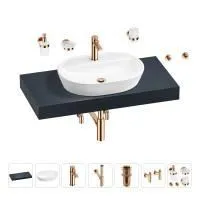 Раковина 60 см со столешницей 100 см Wellsee Calin 201007729 в наборе 10 в 1: столешница, раковина, смеситель, сифон, донный клапан, угловые вентили, аксессуары (цвет розовое золото)