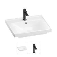 Раковина для ванной Wellsee FreeDom 201000832 в наборе 2 в 1: прямоугольная раковина белого глянцевого цвета, смеситель в цвете матовый черный