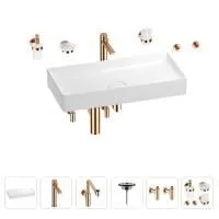 Раковина для ванной Wellsee Pure BY Wellsee 201006539 в наборе 9 в 1: раковина белого глянцевого цвета, высокий смеситель, сифон, выпуск, угловые вентили, аксессуары (цвет розовое золото)