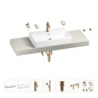 Раковина 70 см со столешницей 140 см Wellsee Graceful Pro 201012759 в наборе 10 в 1: столешница, раковина, смеситель, сифон, донный клапан, угловые вентили, аксессуары (цвет розовое золото)