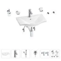 Раковина для ванной Wellsee Bisou 201007211 в наборе 9 в 1: раковина белого глянцевого цвета, смеситель, сифон, донный клапан, угловые вентили, аксессуары (цвет набора хром)